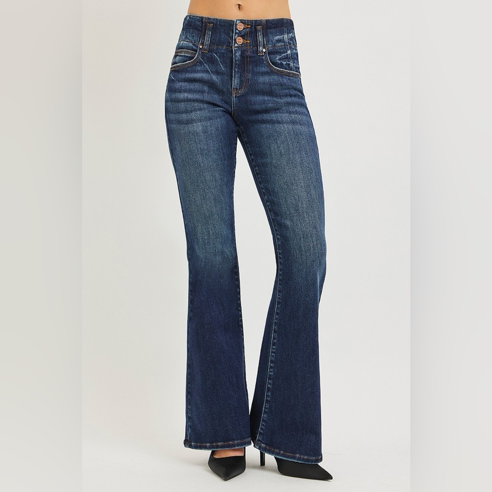 RISEN High Rise Flare Jeans With Seam Detail Waistband - Picture 7 of 7